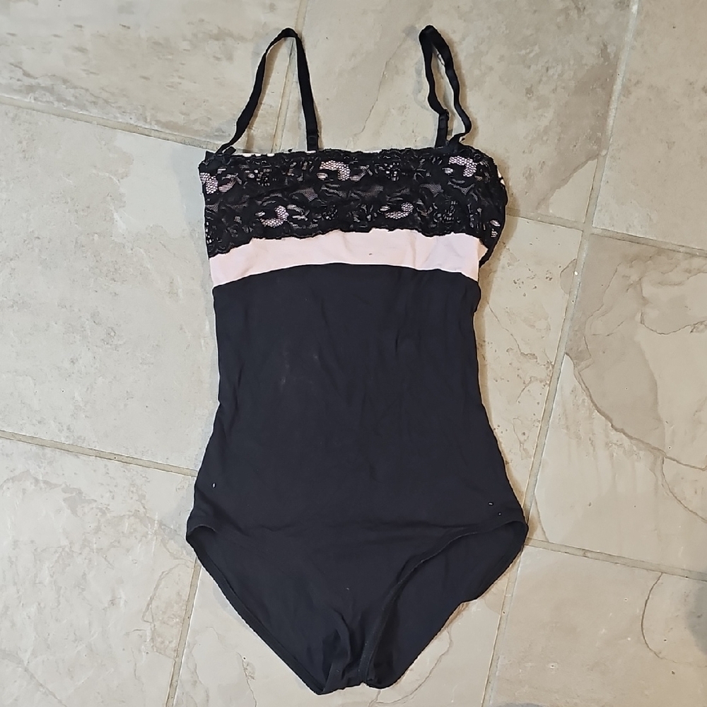 Natalie Dance Wear Black and Pink Lace Leotard